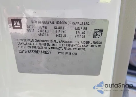 2014 Chevrolet Impala Limited Lt from USA, damaged, VIN 2G1WB5E30E1149288